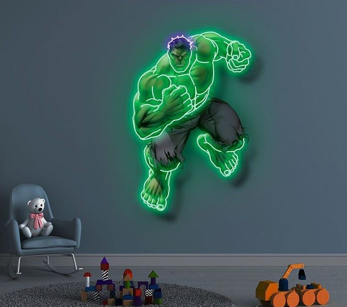 Hulk Neon Wall Light – Green LED Neon Superhero Art for Kids Room & Gaming Space (30*36 inch) Game room