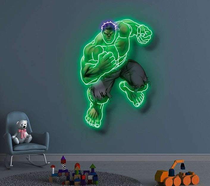 Hulk Neon Wall Light – Green LED Neon Superhero Art for Kids Room & Gaming Space (30*36 inch) Game room Neonsignsindia