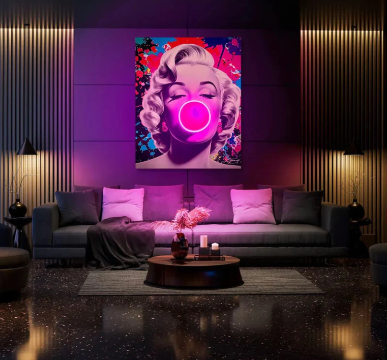 Marilyn Bubble Pop LED Wall Art | Iconic Superstar Pop Art Print with Neon Glow