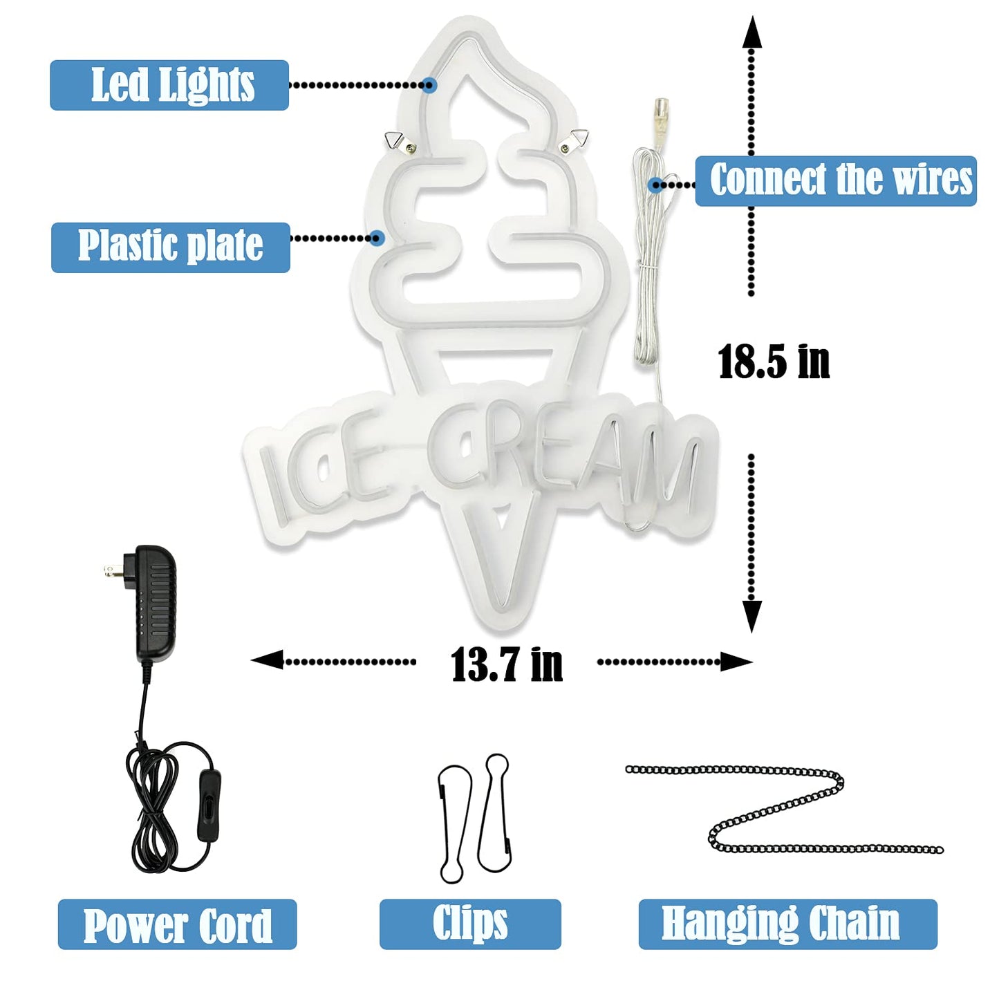 Ice Cream Neon Sign (13x18 inches) Neonsignsindia