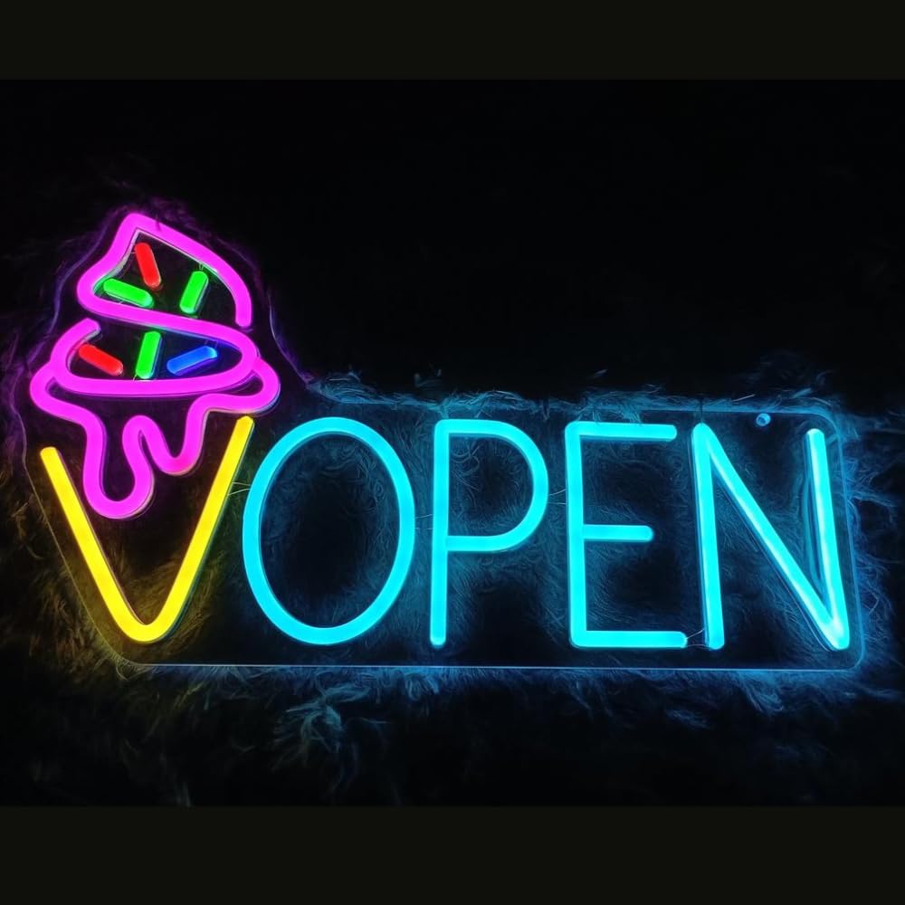 Ice Cream Sign Ice cream shop signs Ice cream Bar sign ice cream light Open Sign Ice Cream Decor neon signs ice cream light up Shop (16.5x9.75'', Ice Blue) Neonsignsindia