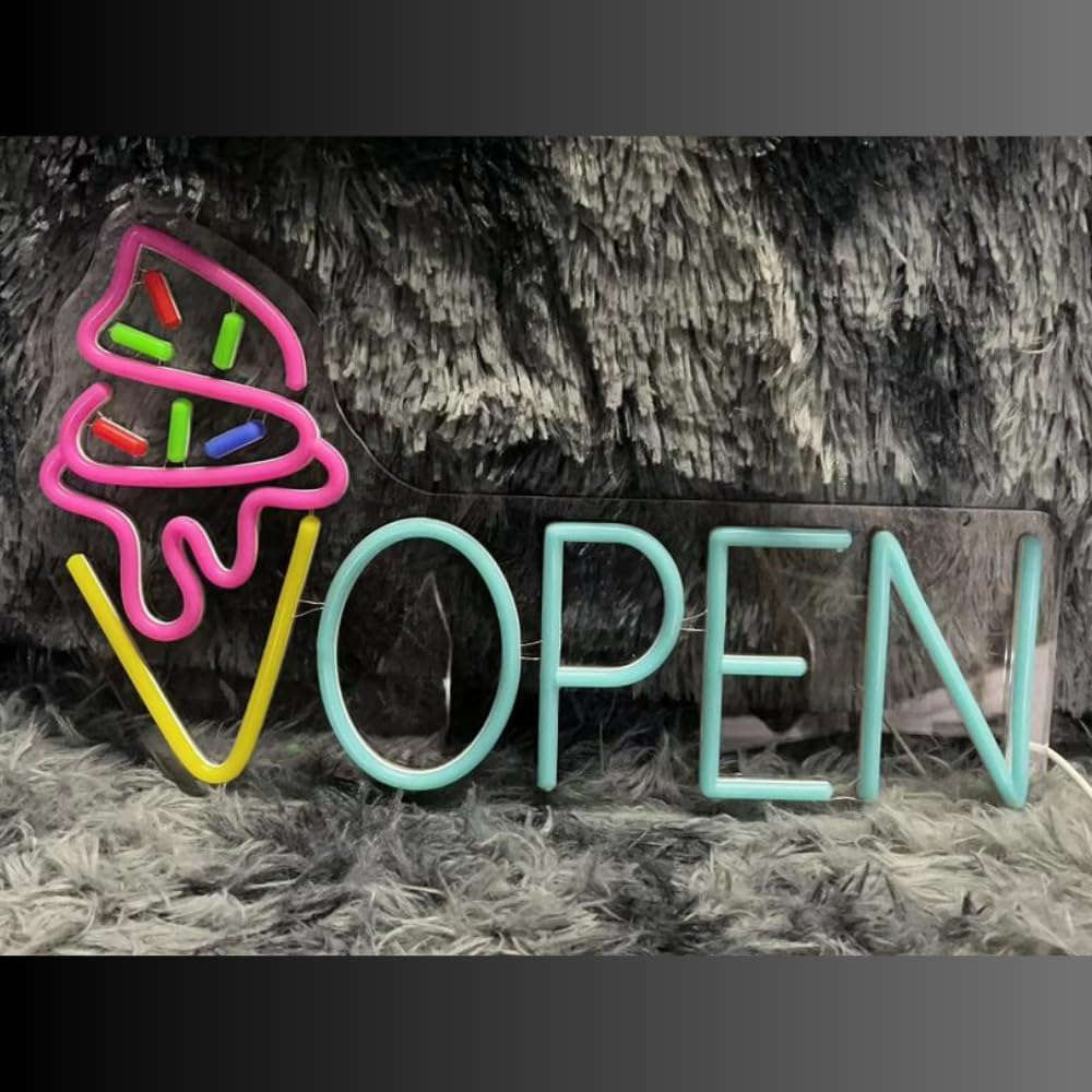Ice Cream Sign Ice cream shop signs Ice cream Bar sign ice cream light Open Sign Ice Cream Decor neon signs ice cream light up Shop (16.5x9.75'', Ice Blue) Neonsignsindia