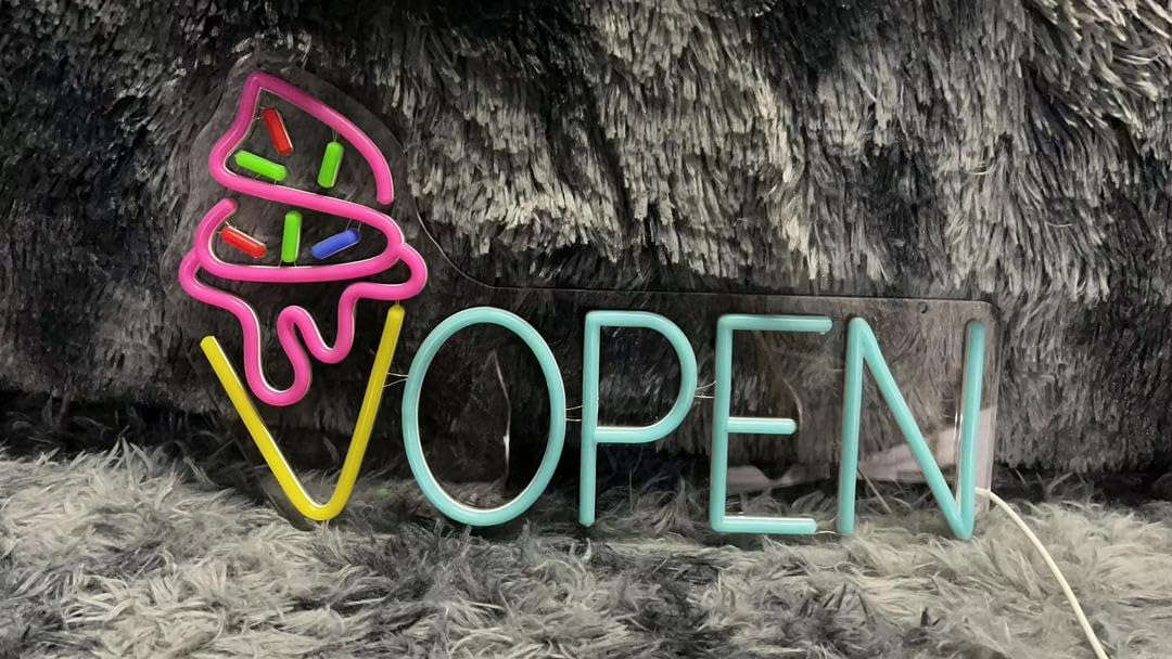Ice Cream Sign Ice cream shop signs Ice cream Bar sign ice cream light Open Sign Ice Cream Decor neon signs ice cream light up Shop (16.5x9.75'', Ice Blue) Neonsignsindia