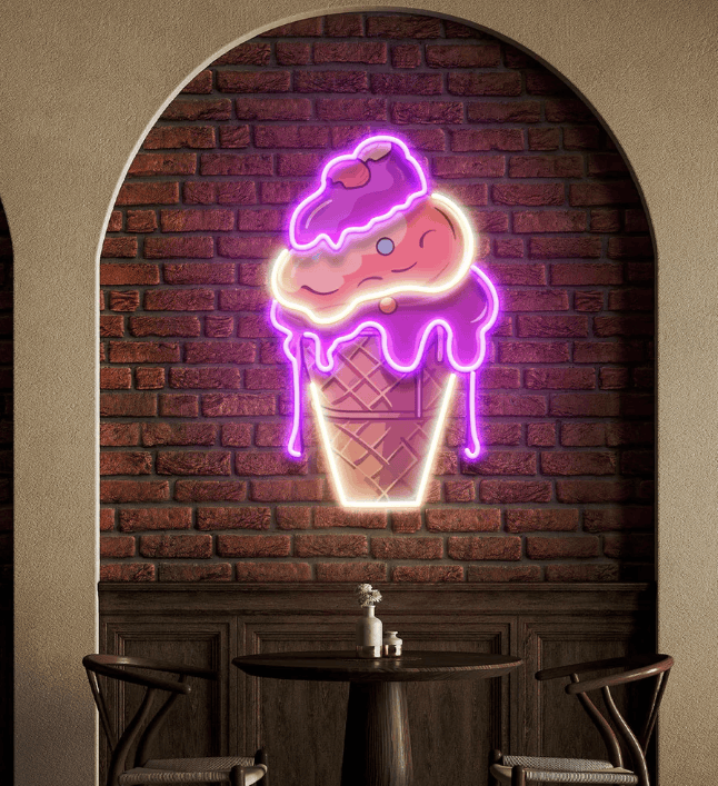 Ice Cream UV Print Neon Sign – Cute Dessert LED Wall Art | Neon Signs India — Image 1