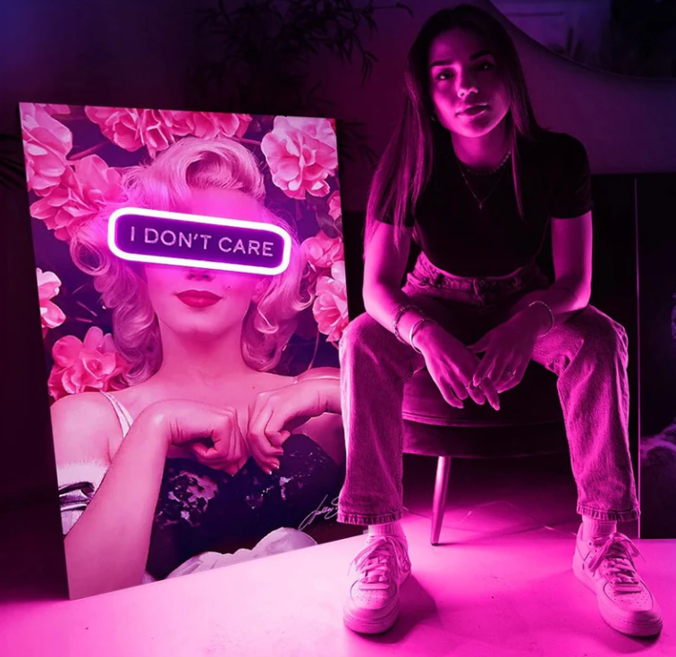 Marilyn "I DON'T CARE" Neon Wall Art | Iconic Diva Pop Art with Empowering LED Quote