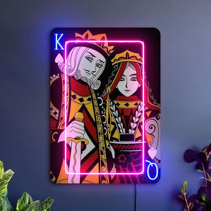 King & Queen Neon Wall Art – Playing Card Casino LED Wall Décor Game Room | Neon Signs India — Image 1