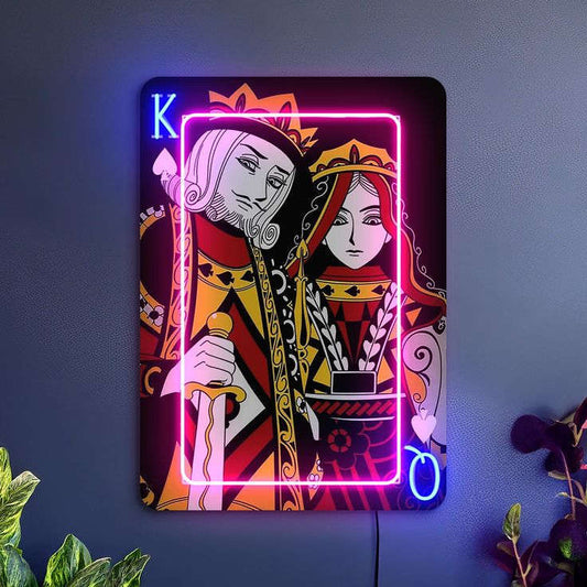 King & Queen Neon Wall Art – Playing Card Casino LED Wall Décor Game Room | Neon Signs India — Image 1