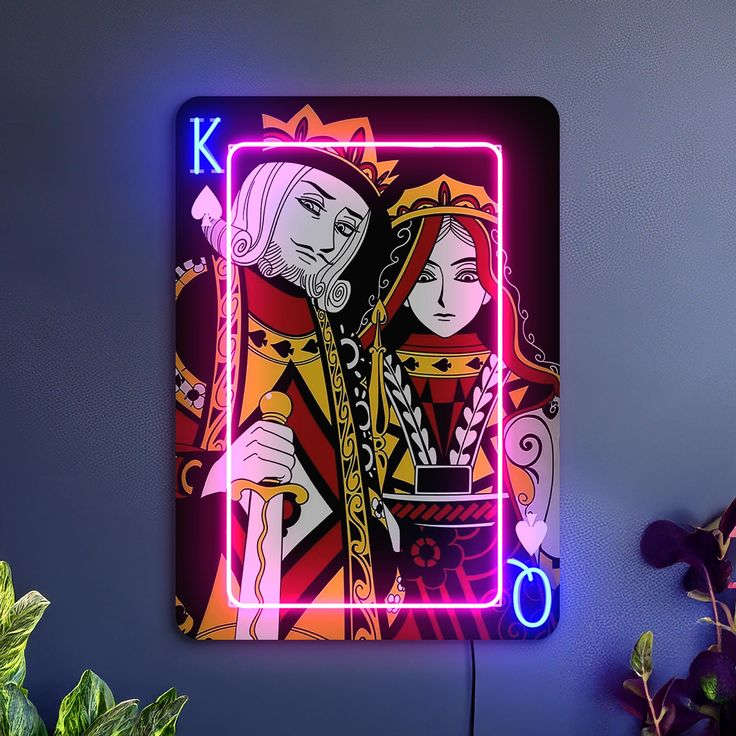 King & Queen Neon Wall Art – Playing Card Casino LED Wall Décor Game Room | Neon Signs India — Image 1