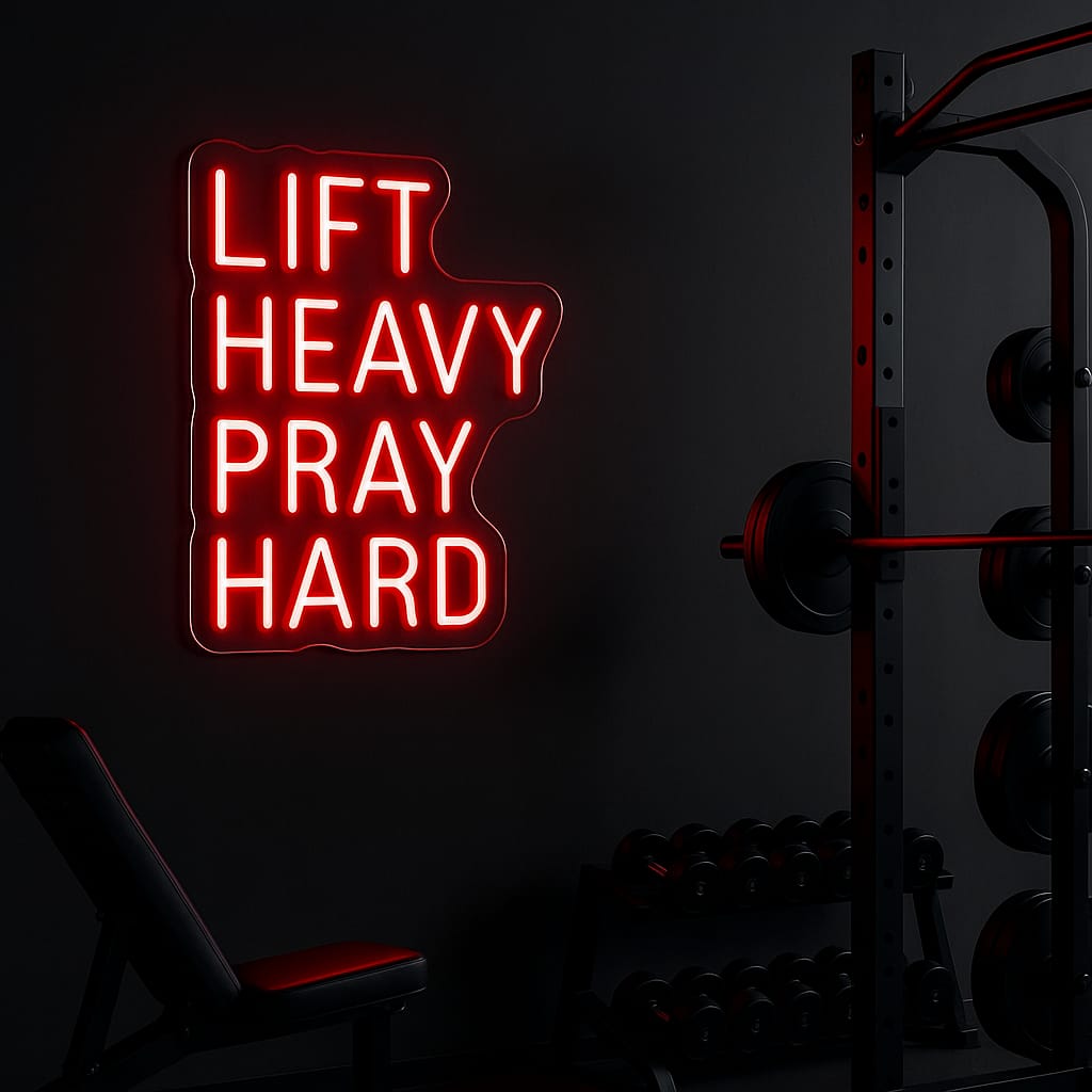 Lift Heavy Pray Hard Neon Sign – Gym Motivation LED Light Neonsignsindia