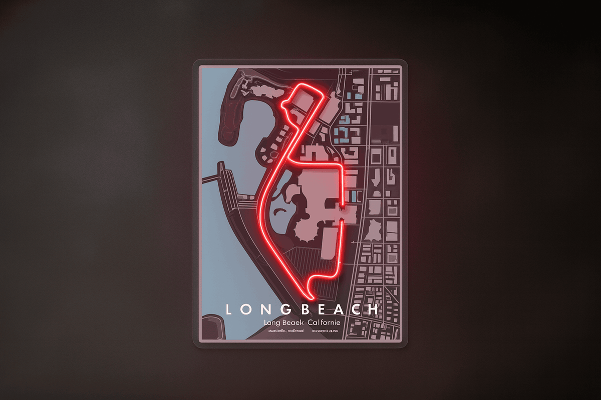 Long Beach Street F1 Circuit Map – LED Neon Wall Art Neonsignsindia