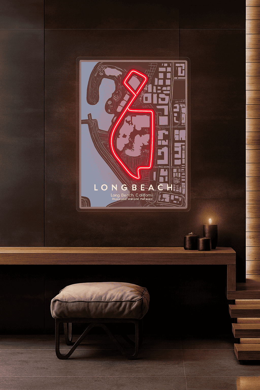 Long Beach Street F1 Circuit Map – LED Neon Wall Art Neonsignsindia