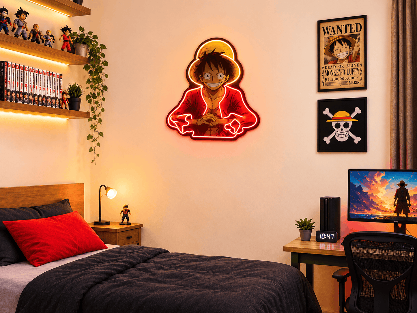 Luffy (One Piece) LED Neon Sign – Anime Wall Art for Bedroom & Gaming Room Neonsignsindia