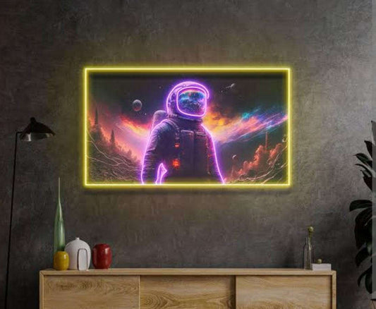 🌕 Lunar Explorer Astronaut Neon Sign rectangular (12*18 inches) Neonsignsindia