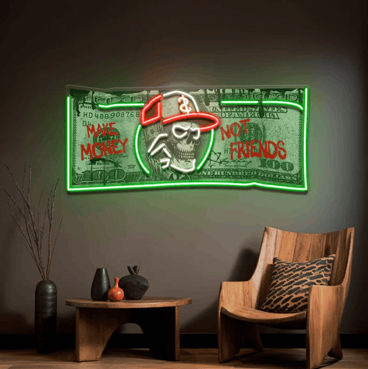 Make Money Not Friends Neon Sign – Money Bill LED Wall Art Neonsignsindia
