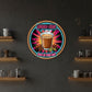 Neon-style advertisement for Masala Chai with a cup of tea, spices, and text on a black background.