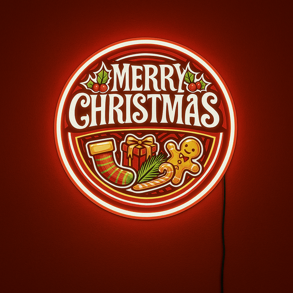 Merry Christmas Neon Sign – Festive LED Wall Light for Holiday Decor (Red neon boarder) Neonsignsindia