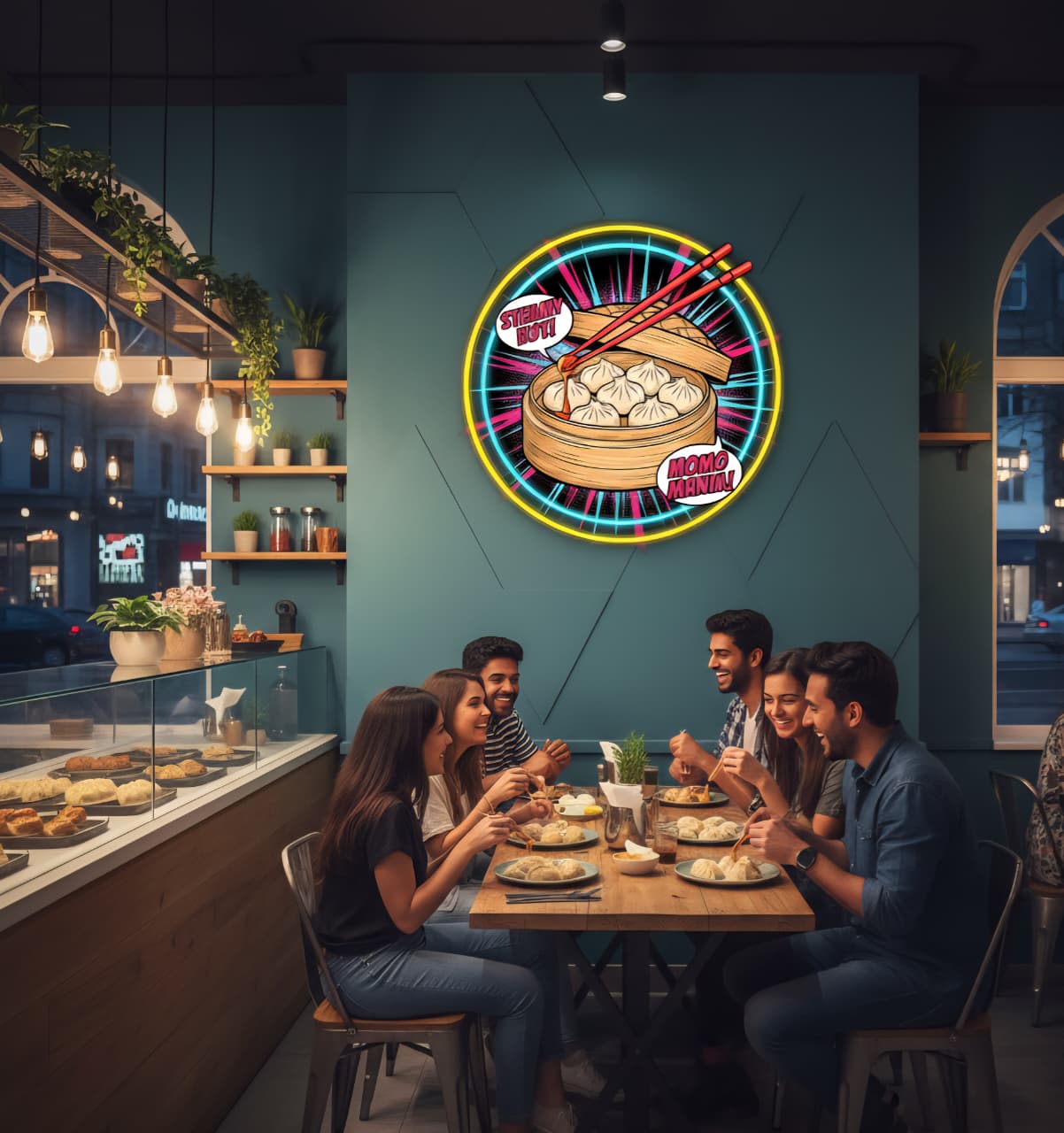 Momo UV print neon sign 18x18 inches Neonsignsindia