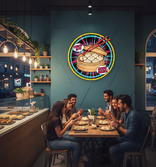 Momo UV print neon sign 18x18 inches Neonsignsindia