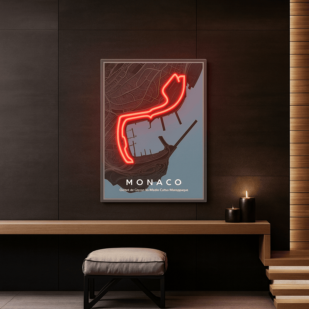 Monaco Grand Prix F1 Circuit Map – Red LED Neon Wall Art Neonsignsindia