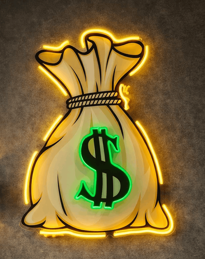 Money Bag LED Neon Sign – Hustle & Wealth Wall Art | Neon Signs India — Image 2