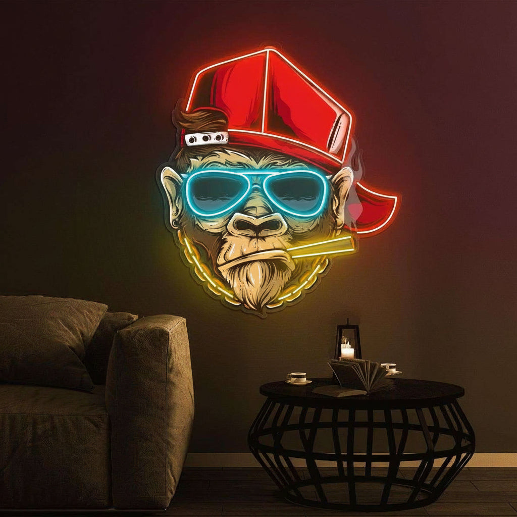 Monkey Rockstar Sunglasses LED Neon Sign – Pop Art Wall Decor for Bedroom & Gaming Room - LED Neon Sign
