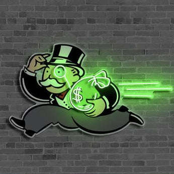 Monopoly Money Runner Neon Wall Art – Green Glow LED Sign | Neon Signs India — Image 2