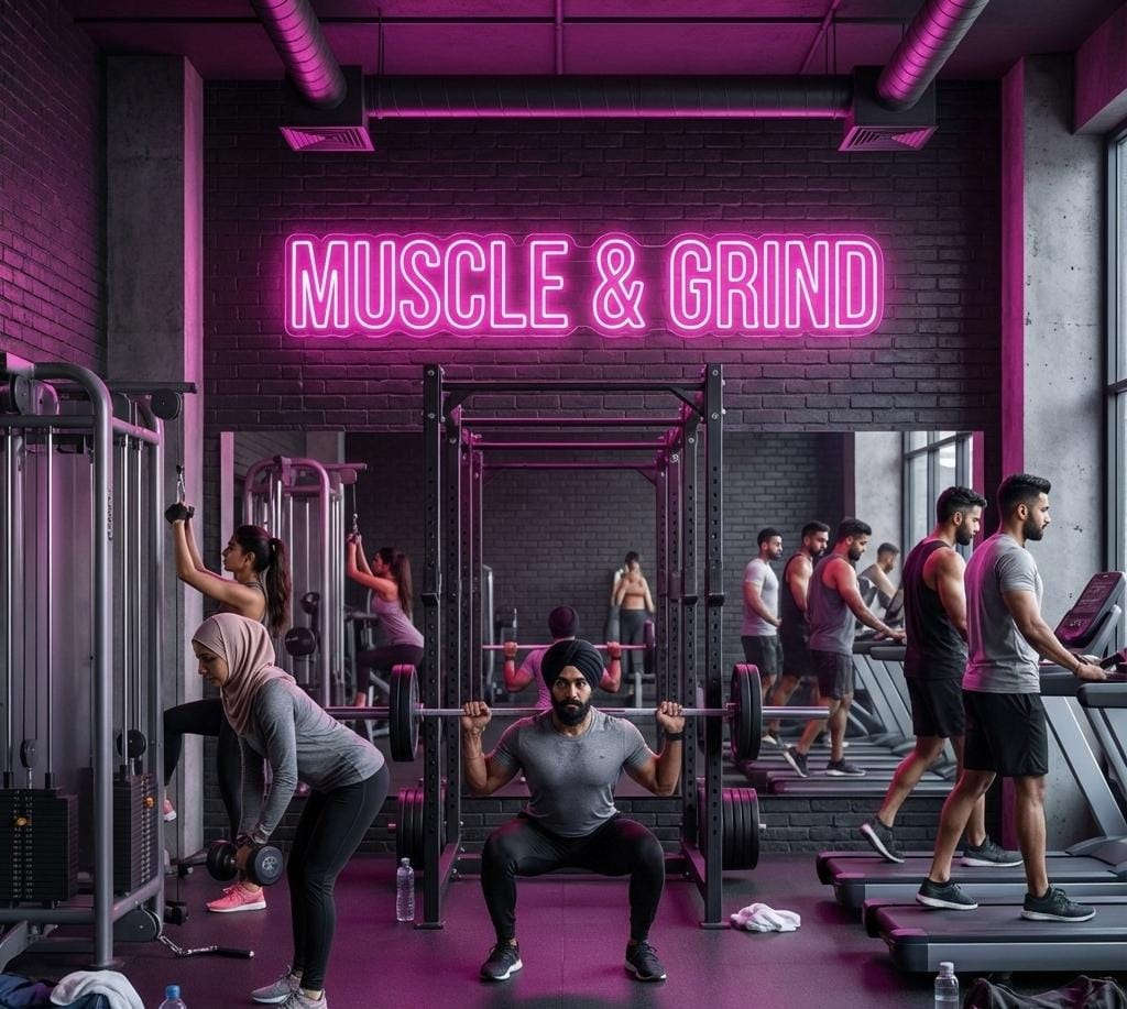 Muscle & Grind Neon Sign – Gym Motivation LED Light Neonsignsindia