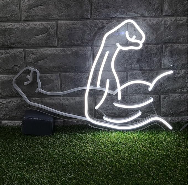 Muscle Power White Neon Sign | Gym Motivation LED Wall Art Neonsignsindia