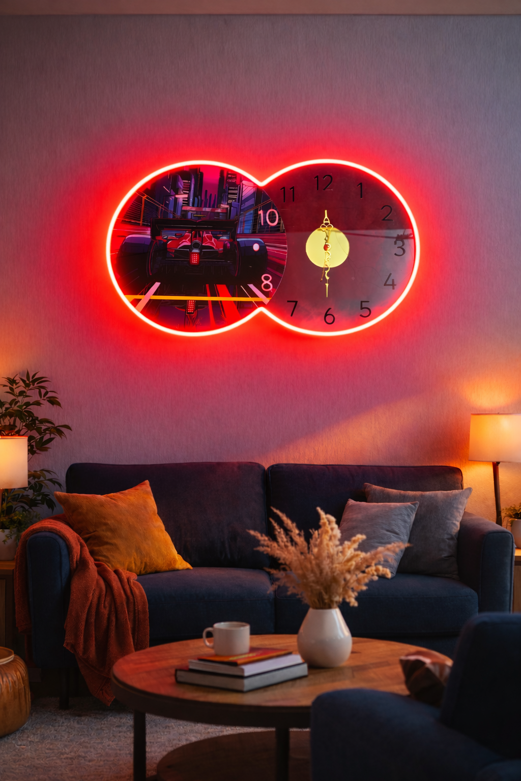Neon Racing Heart LED Wall Clock – Adjustable Brightness Neon Art (14×24 inch) Neonsignsindia