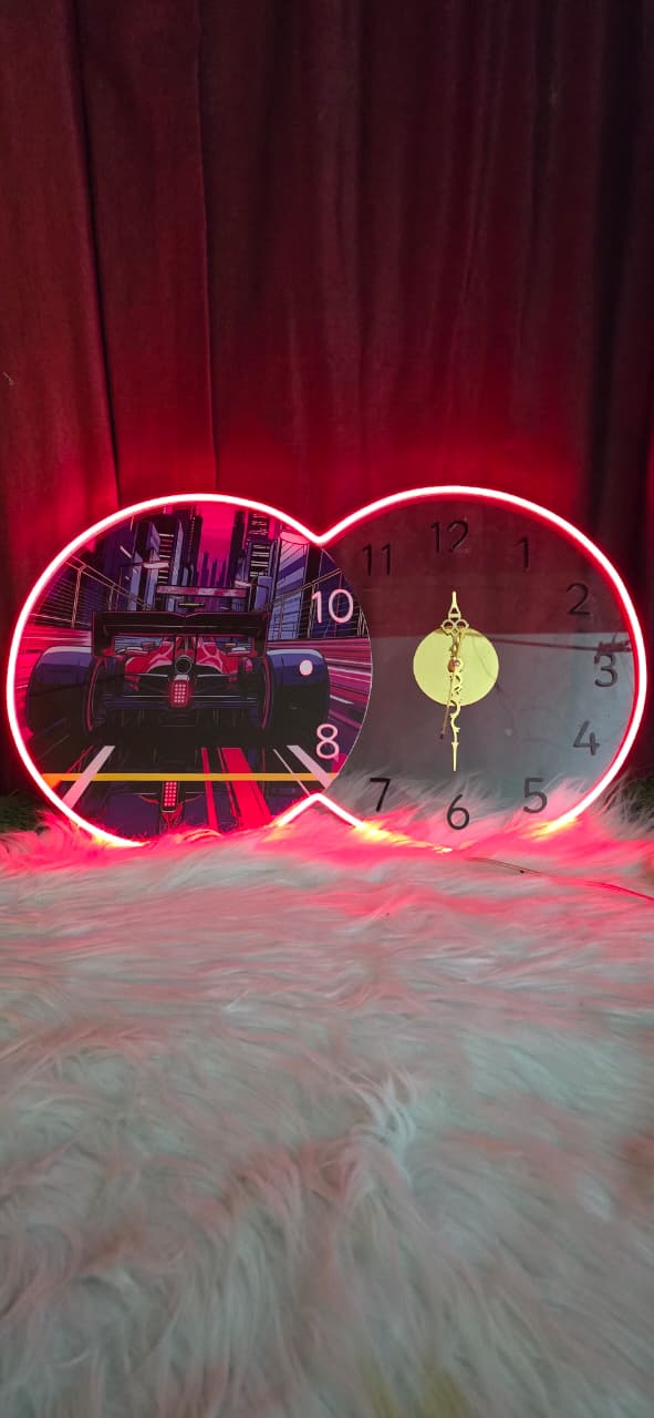 Neon Racing Heart LED Wall Clock – Adjustable Brightness Neon Art (14×24 inch) Neonsignsindia