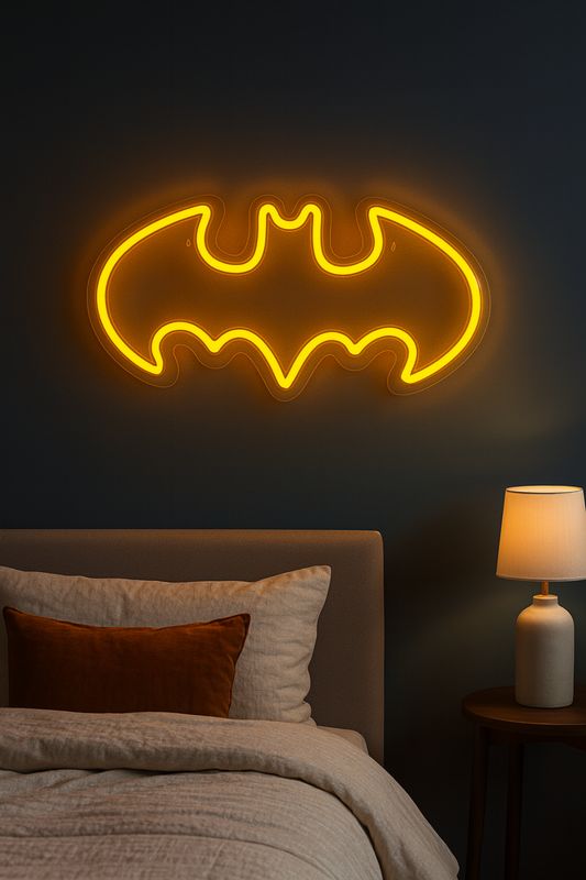 Neon Sign India LED Batman NEON Sign Light (8x12 inches) Neon LED Light, Wall Art Home Decor ,Decorative Light for Room, Party and Bar( Yellow) Neonsignsindia