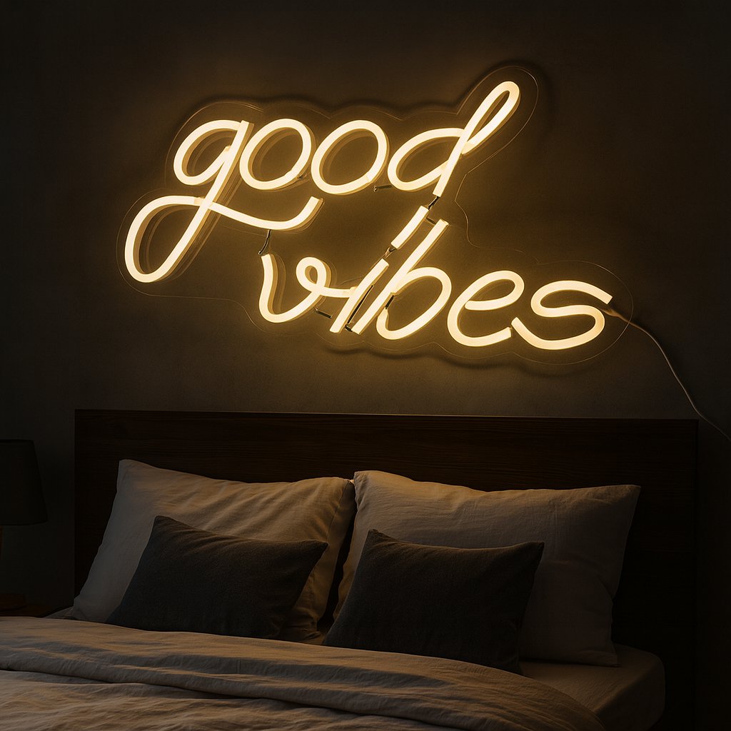 NEON SIGNS INDIA Good Vibes led Light for Home Decorative Sign Wall / Decor for Wedding Party Kids Room /Living Room House/ Bar/ Pub/ Hotel/ Restaurant (6"x9") (Warm White) Neonsignsindia