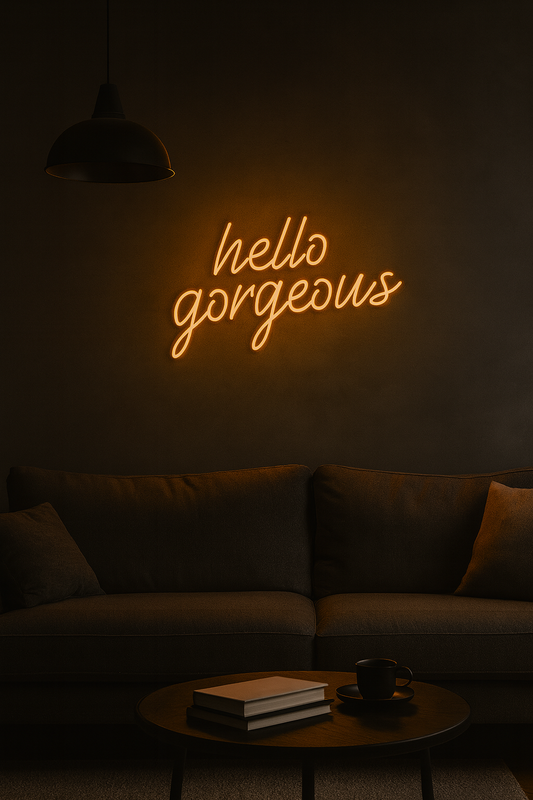 NEON SIGNS INDIA "Hello Gorgeous led Light for Home Decorative Sign Wall/Decor for Wedding Party Kids Room/Living Room House/Bar/Pub/Hotel/Restaurant (8 * 15 Inch) (Orange) Neonsignsindia