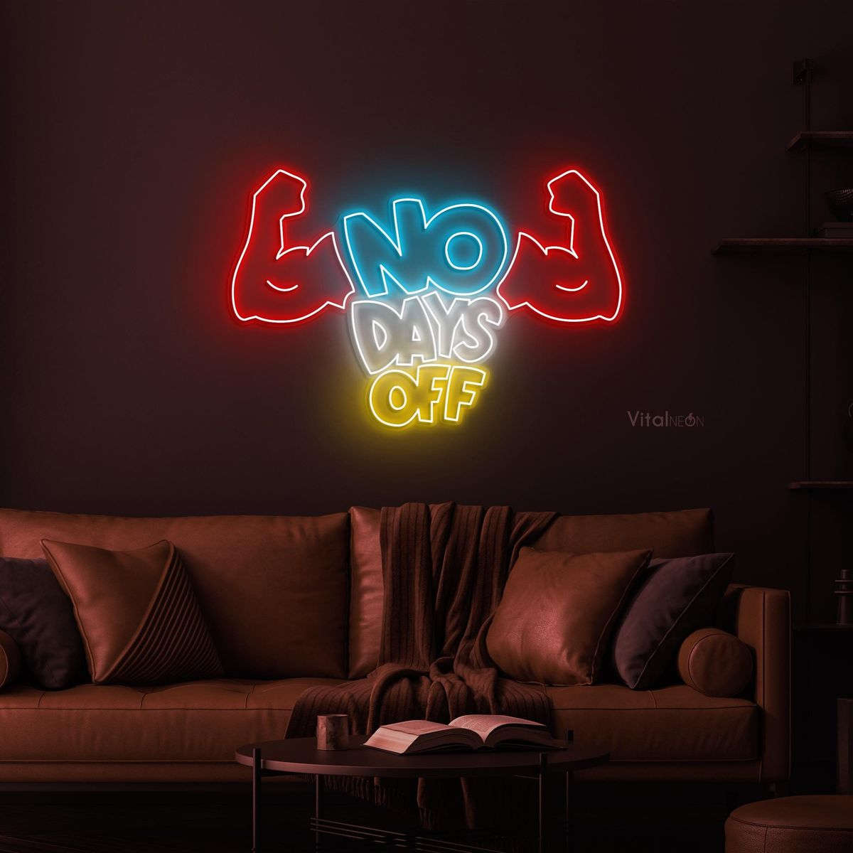 "No Days Off" Gym Neon Sign – Motivational LED Wall Art for Home Gym & Fitness Studio - LED Neon Sign
