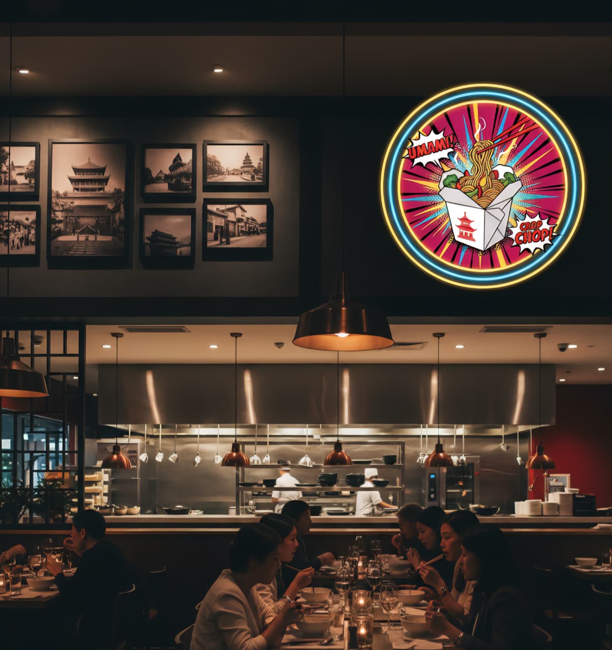 Noodles/Ramen UV Print Neon Sign (18x18 inches) 🍜✨ Neonsignsindia