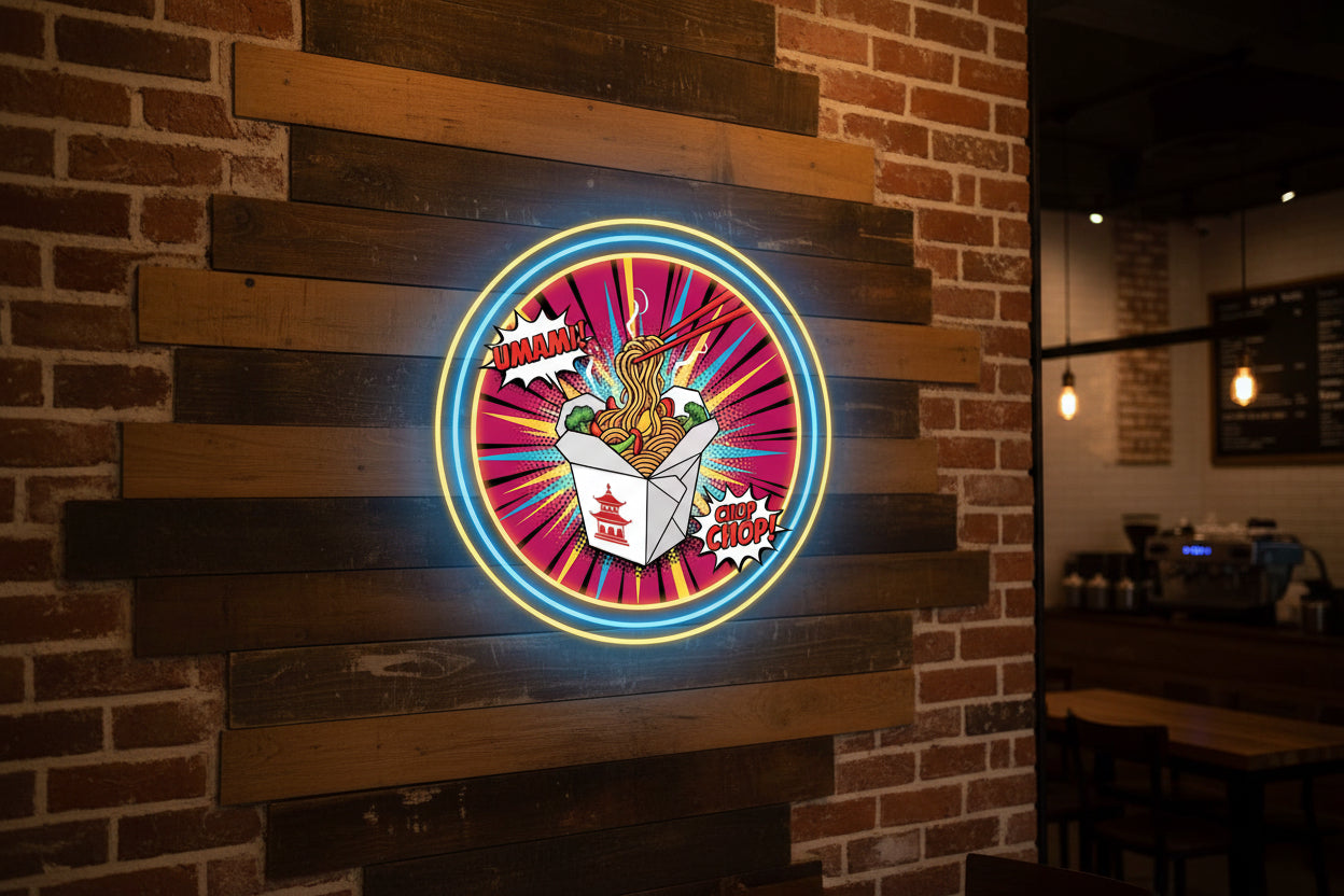 Noodles/Ramen UV Print Neon Sign (18x18 inches) 🍜✨ Neonsignsindia