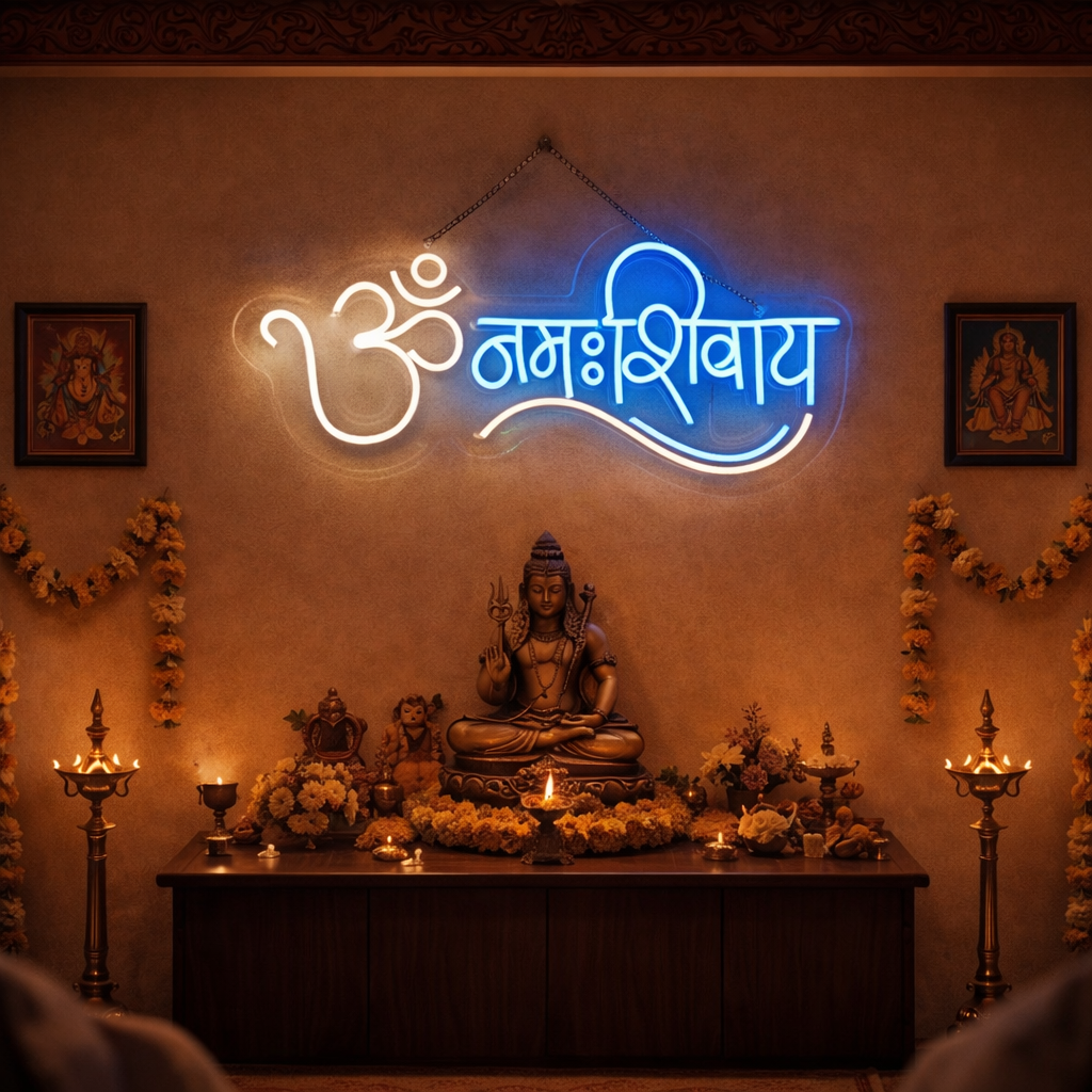🕉️ Om Namah Shivaya Neon Sign – Divine Spiritual LED Wall Light Neonsignsindia