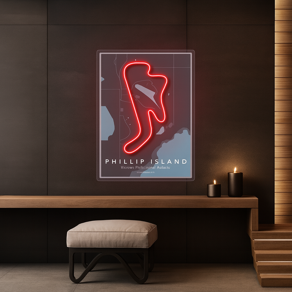 Phillip Island Racing  F1 Circuit LED Neon Wall Art – Minimal Track Map Glow Sign Neonsignsindia