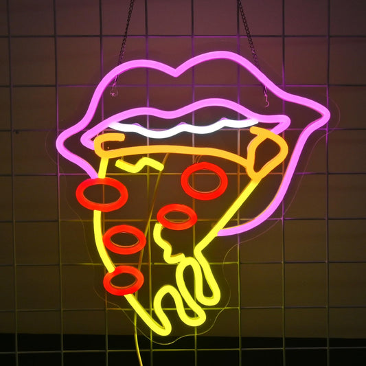 Pizza Neon Sign Lip Slice Light for Pizzeria Neonsignsindia