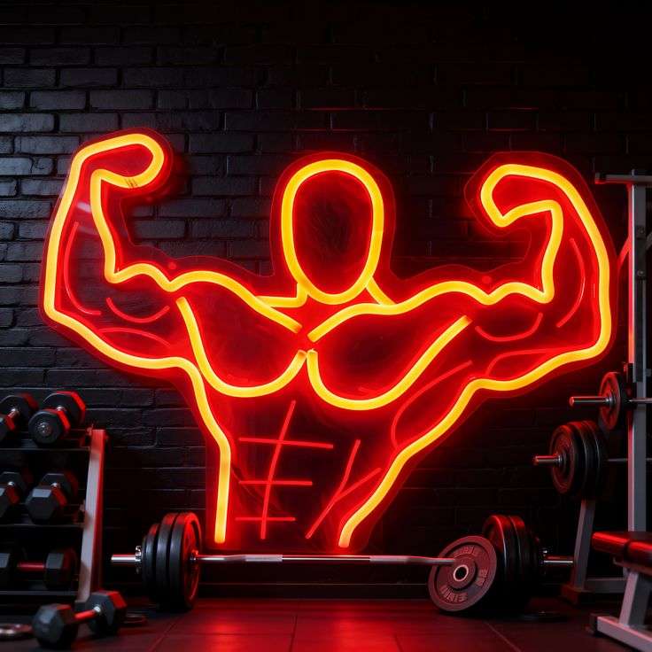 Power Flex Neon LED Wall Light – Muscular Bodybuilder Gym Decor | Neon Signs India