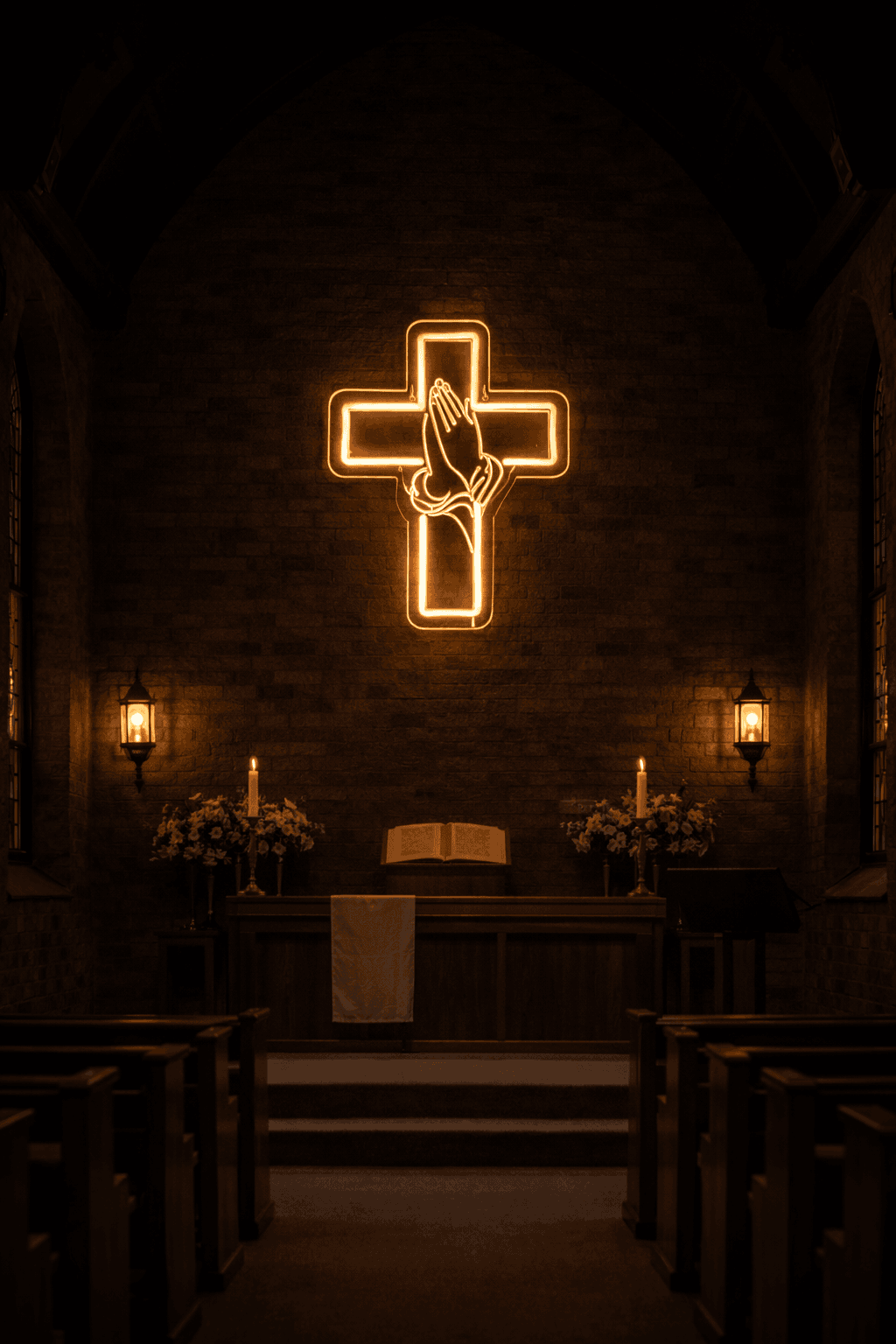 ✝️ Praying Hands Cross Neon Sign – Faith LED Wall Light Neonsignsindia