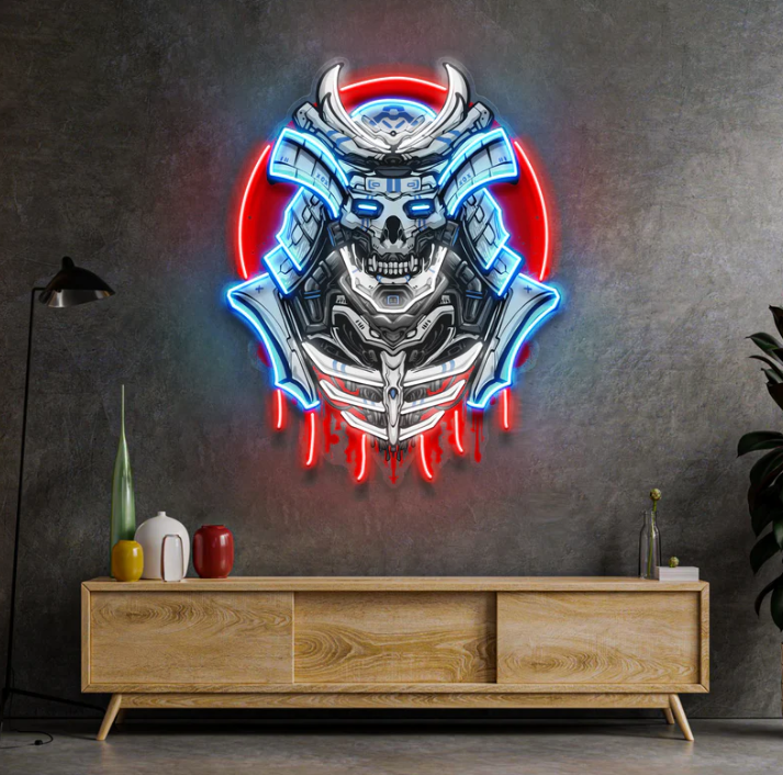 Cyber Samurai Neon Sign – Futuristic LED Warrior Wall Art Game Room