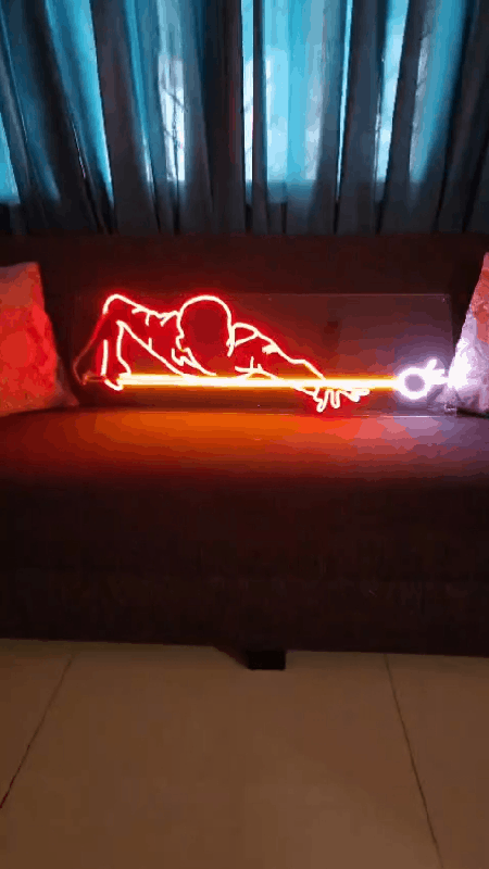 Snooker Player Motion Neon Wall Sign – Billiards Game Room LED Art( 36*12 inch )