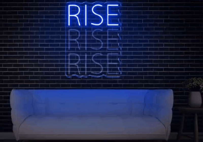 “RISE” Motion  Neon Wall Sign – Motivational LED Glow Art
