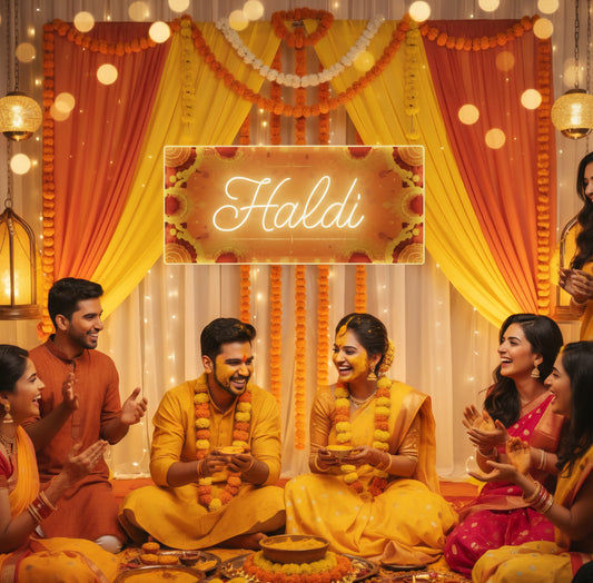 Haldi Ceremony Neon Sign – Vibrant LED Backdrop for Wedding Celebrations