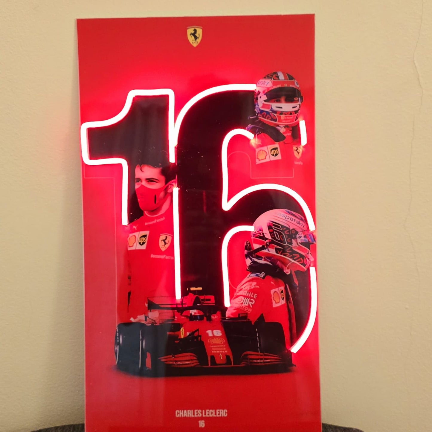 F1 Ferrari Charles Leclerc Uv print Neon Led 20"x12"
