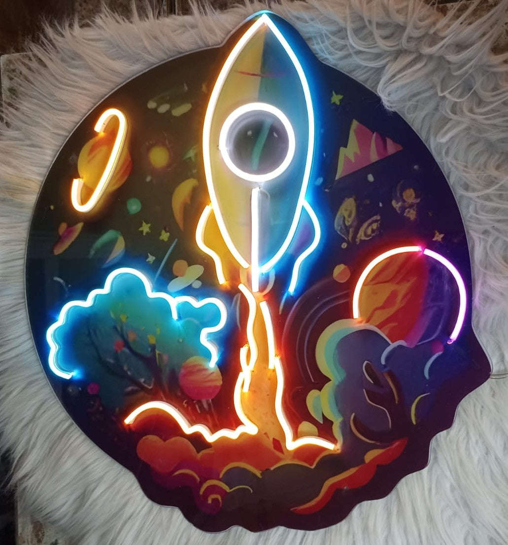 Rocket Launch Neon Wall Art – LED Space-Themed Living Room Decor | Neon Signs India — Image 2