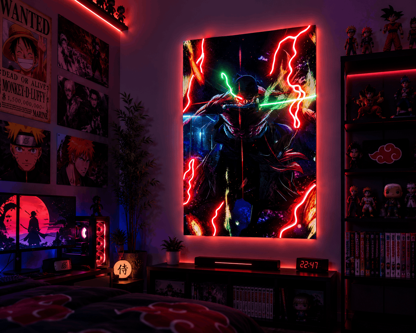 Roronoa Zoro Neon LED Panel - Room Setup
