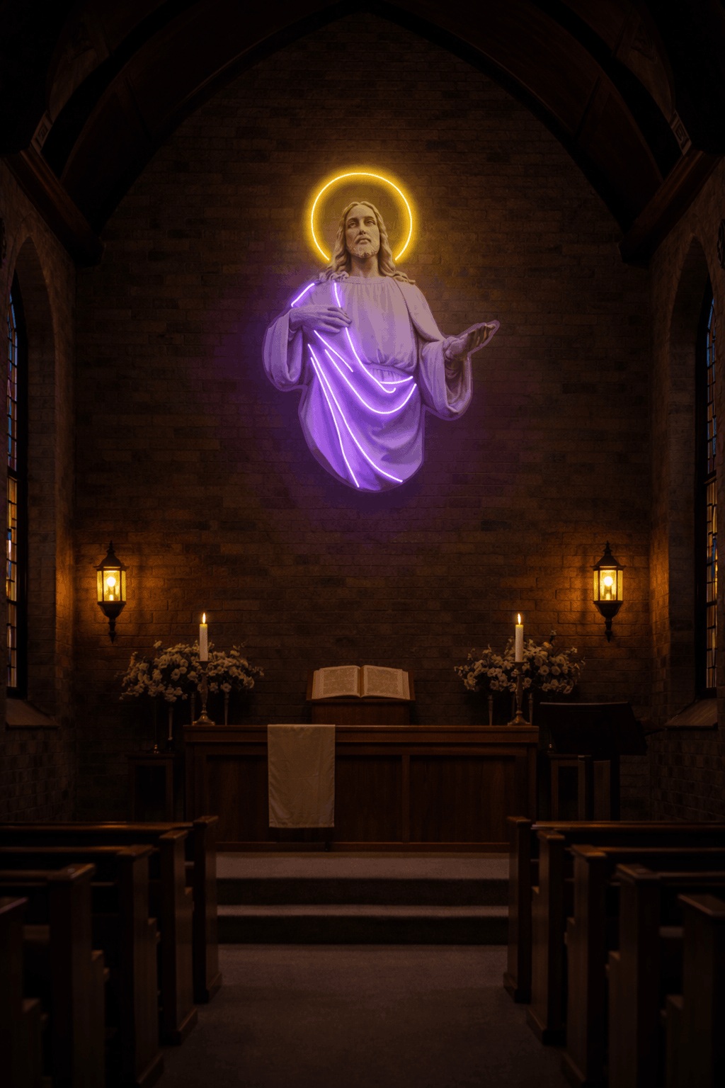 Sacred Heart Jesus Neon Wall Art – Halo & Robe LED Neon Sign for Bedroom, Prayer Room & Christian Home Décor Neonsignsindia