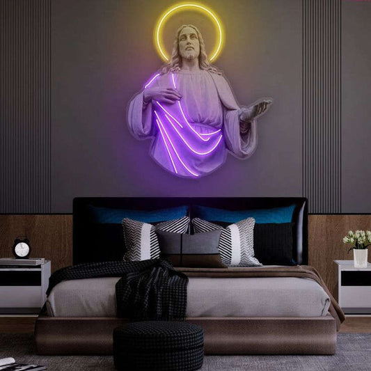 Sacred Heart Jesus Neon Wall Art – Halo & Robe LED Neon Sign for Bedroom, Prayer Room & Christian Home Décor Neonsignsindia